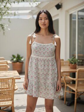 NWT Patrons of Peace Floral Tassel Mini Dress Size L Sleeveless